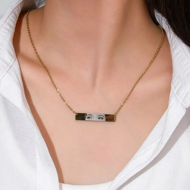 Anpassat ögonhalsband med foto i rostfritt stål, anpassat graverat ögonhalsband, personligt bild- och namnhalsband för kvinnor och barn