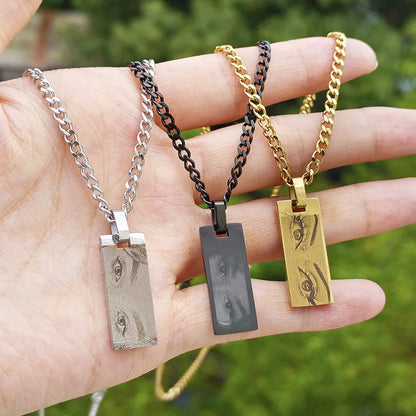Anpassat ögonhalsband med foto i rostfritt stål, anpassat graverat ögonhalsband, personligt bild- och namnhalsband för kvinnor och barn